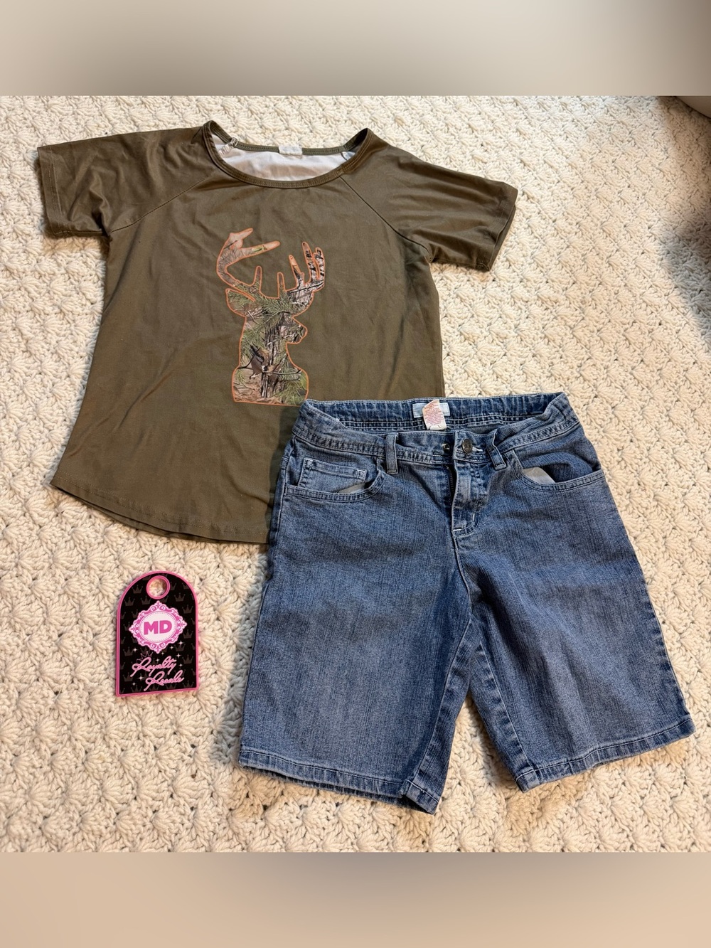 Circo Olive Green Short Sleeve Tee with Camo Deer Graphic